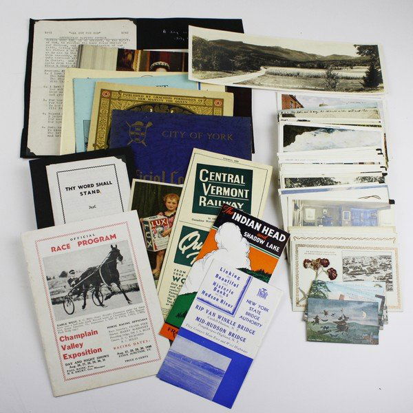 group of 20th c. scrap book ephemera incl. postcards, (1 of 3)