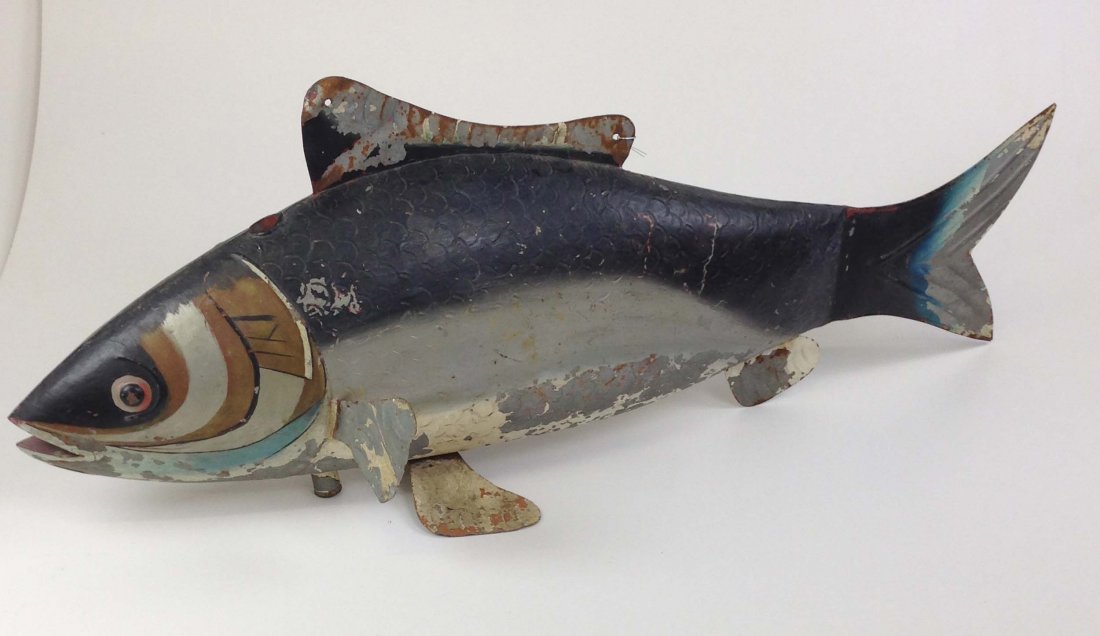 folky 20th c fish weathervane, steel or tin, 39” (1 of 2)