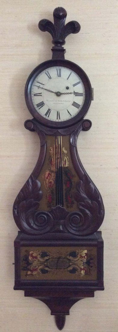 Curtis & Dunning box style carved mahogany lyre clock, (1 of 2)