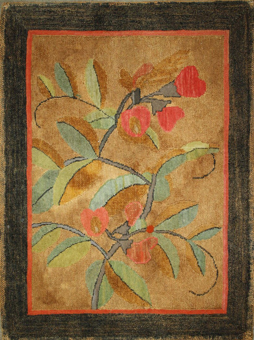early 20th c Grenfell pictorial hooked rug with floral (1 of 3)