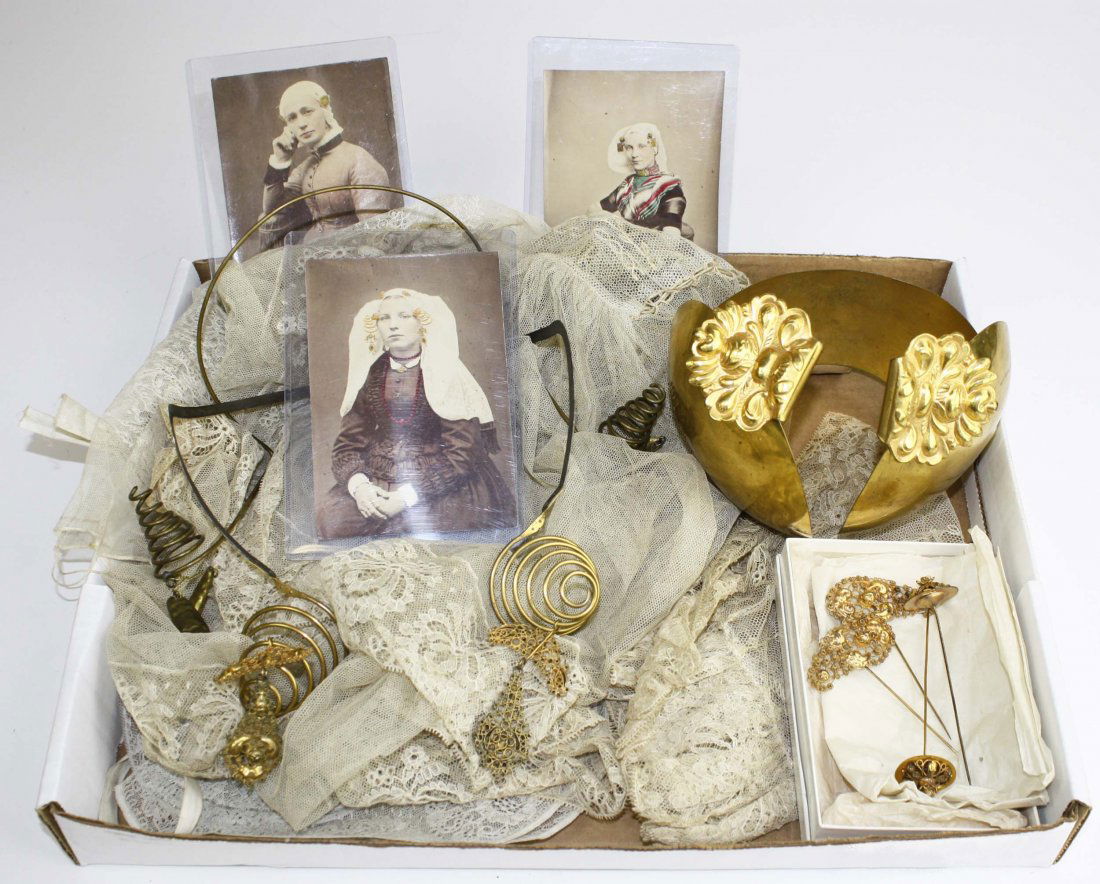 mid 19th c Dutch ear irons- Zeeland & Friesland- 3 gilt (1 of 4)