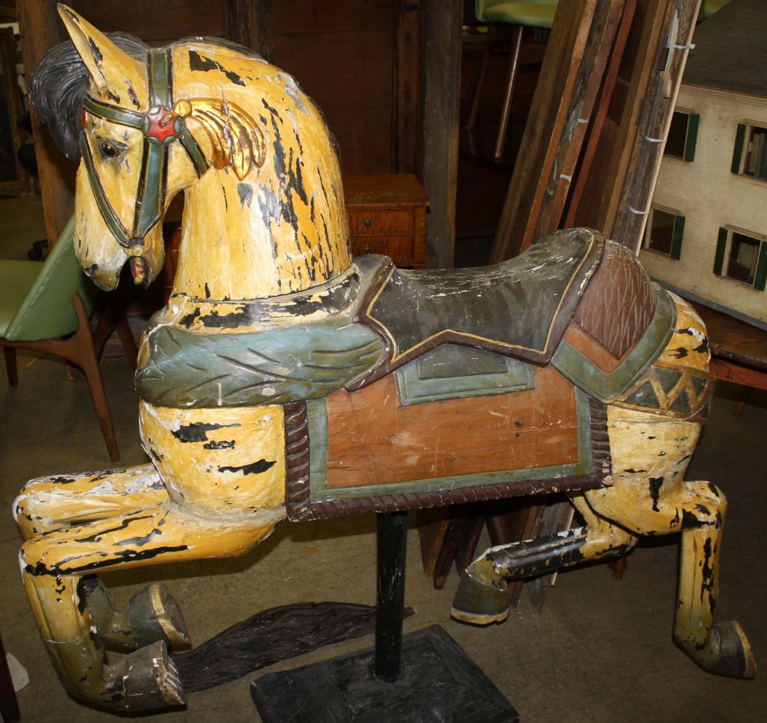 20th c carved wooden carousel horse, drying cracks, (1 of 4)