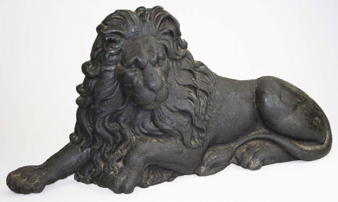 19th c cast iron fire back lion, surface oxidation, (1 of 2)