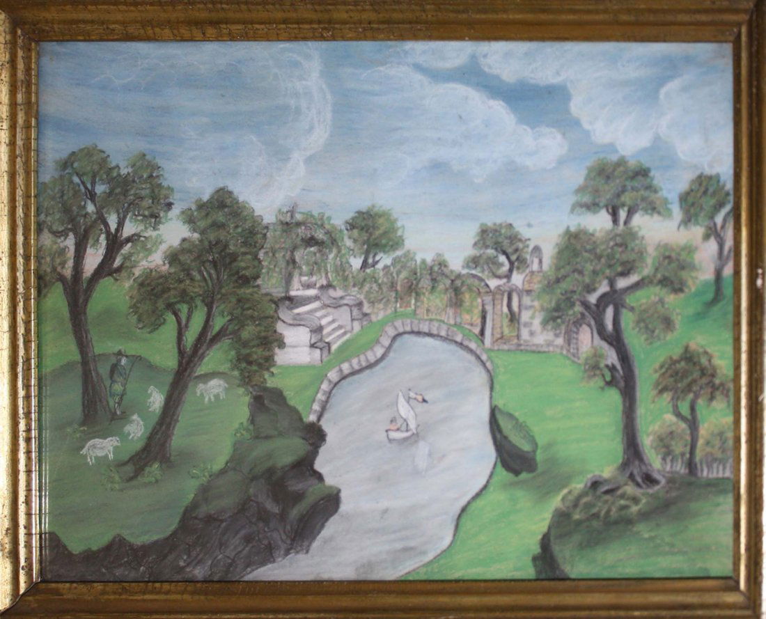 19th c colored sandpaper picture 11” x 17.5” (1 of 1)