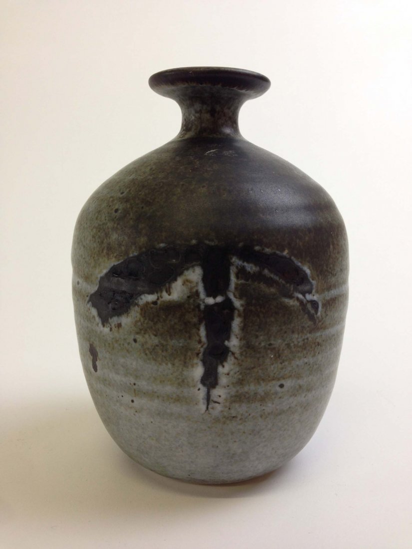 Brother Thomas Bezanson (1929-2007) signed and: Brother Thomas Bezanson (1929-2007) signed and decorated artisan porcelain bulbous vase w/flared rim incised "Benedictine Monks Tx Weston, VT" 6.5" x 4.65"