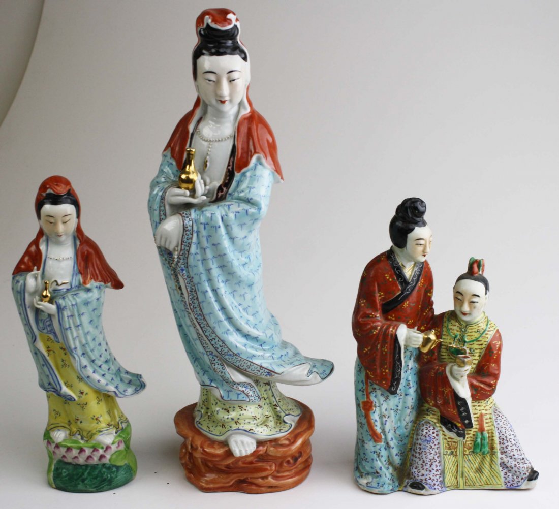 Group of 3 Chinese export porcelain enamel figures. Two (1 of 4)