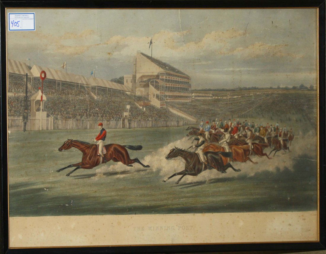 19th c handcolored engraving "The Winning Post" Wm (1 of 1)