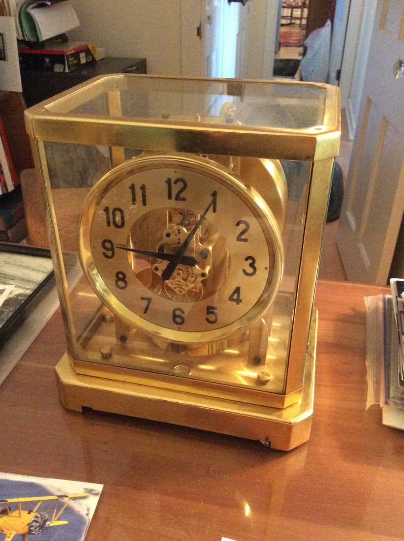 Le Coultre Co. Atmos Clock, brass, glass, T only.: Le Coultre Co. Atmos Clock, brass, glass, T only.