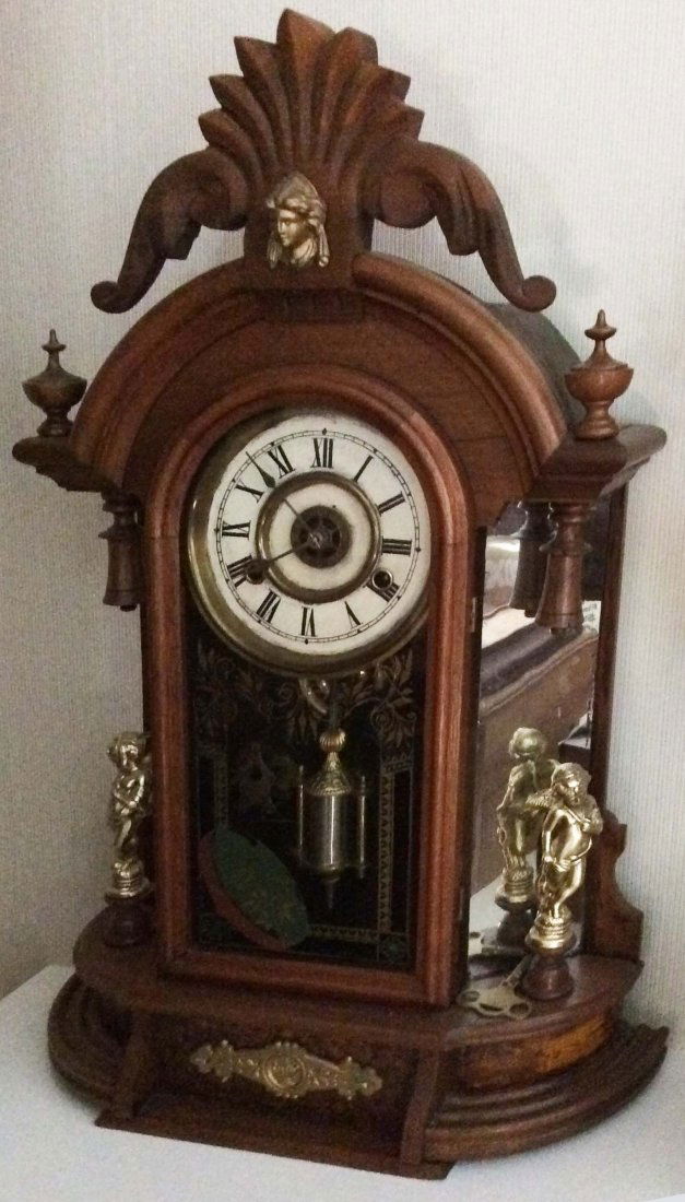 Fancy Victorian walnut arch top shelf clock, two Jenny (1 of 2)