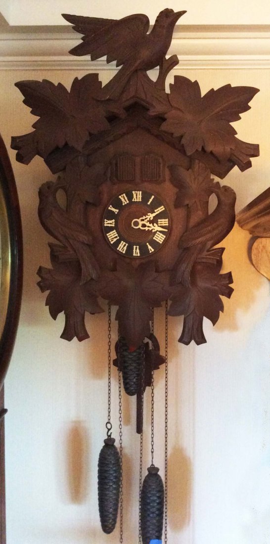 Cuckoo and quail clock, wood case. (1 of 1)