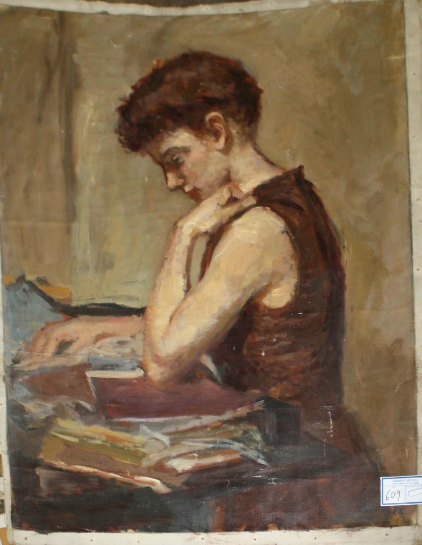 Thomas Clark (American 20th C) woman reading o/c (1 of 1)