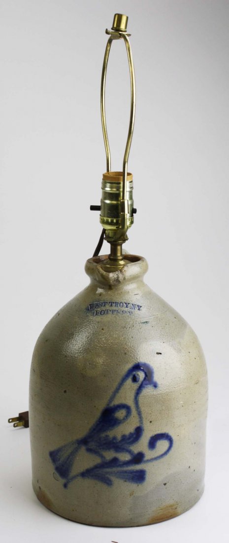 West Troy, NY Pottery cobalt blue bird decorated (1 of 2)