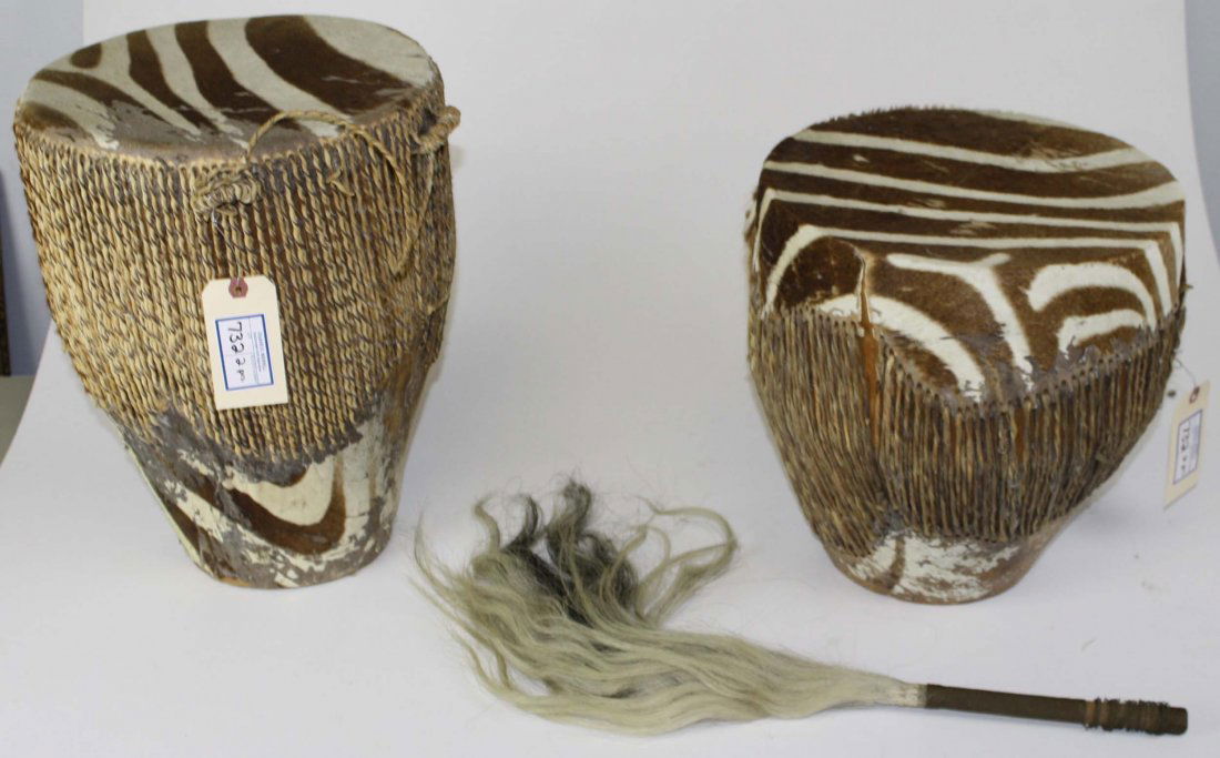 2 vintage 1969's African Zebra drums, ht 17â€, 14â€ (1 of 1)