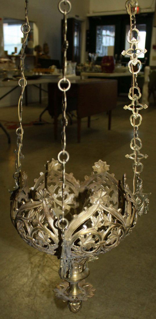 ornate brass hanging light fixture, reputedly from (1 of 1)