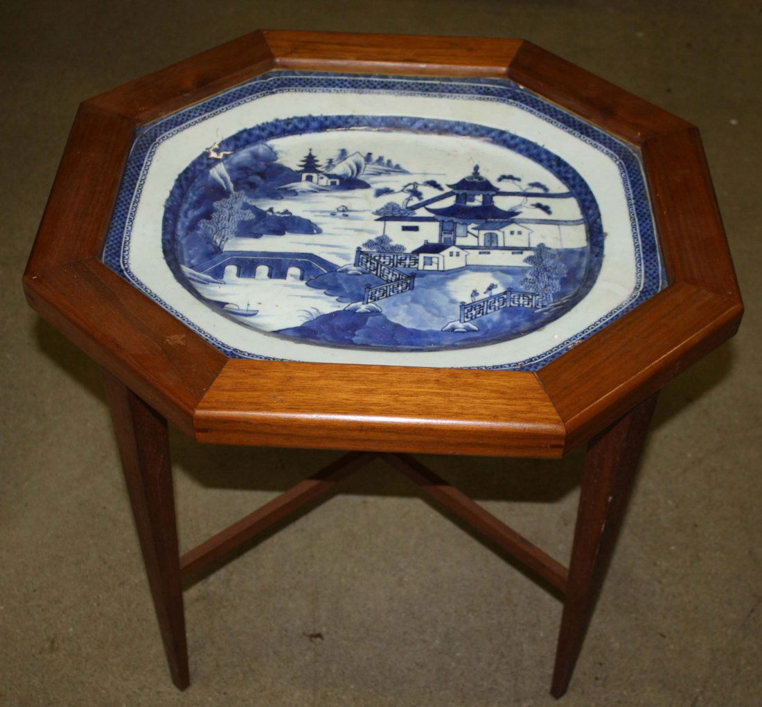 Chinese Canton platter/ coffee table, repairs, length (1 of 1)