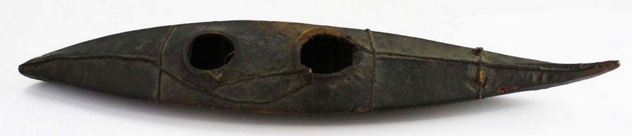 19th c Inuit sealskin kayak model, length 27”: 19th c Inuit sealskin kayak model, length 27”