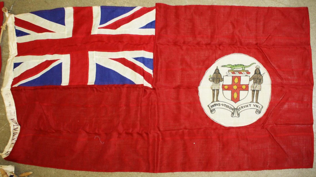 ca 1912- 1928 group of 1 ½ yard national flags Frank &: ca 1912- 1928 group of 1 ½ yard national flags Frank & Son Ltd, London incl Republic of China, Japan, Jamaica, India, Morocco, Tunis, Spanish, Brazil, French, United States, British, Dutch, Panama, M