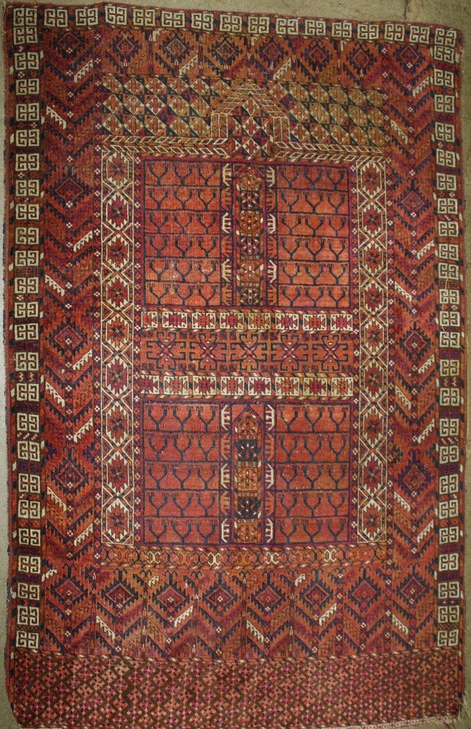 late 19th c Tekke or Ersari hatchlou prayer rug (see (1 of 3)