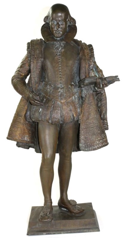 Frederick William MacMonnies (American 1863-1937): Frederick William MacMonnies (American 1863-1937) bronze sculpture of William Shakespeare with F Gruet Paris foundry mark, ht 29”