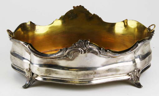 1920 Robert Linzeler- Paris .950 silver brass lined: 1920 Robert Linzeler- Paris .950 silver brass lined open serving dish, minerva mark, descending in the family of John Jacob Astor VI, 13” x 9” x 5” 40.5 troy ozs