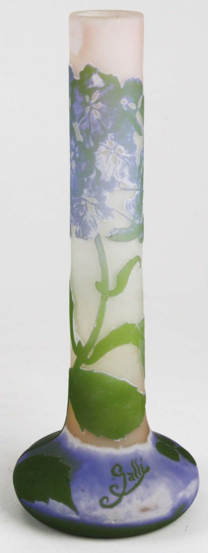 Emile Galle cameo glass vase with light purple floral (1 of 4)