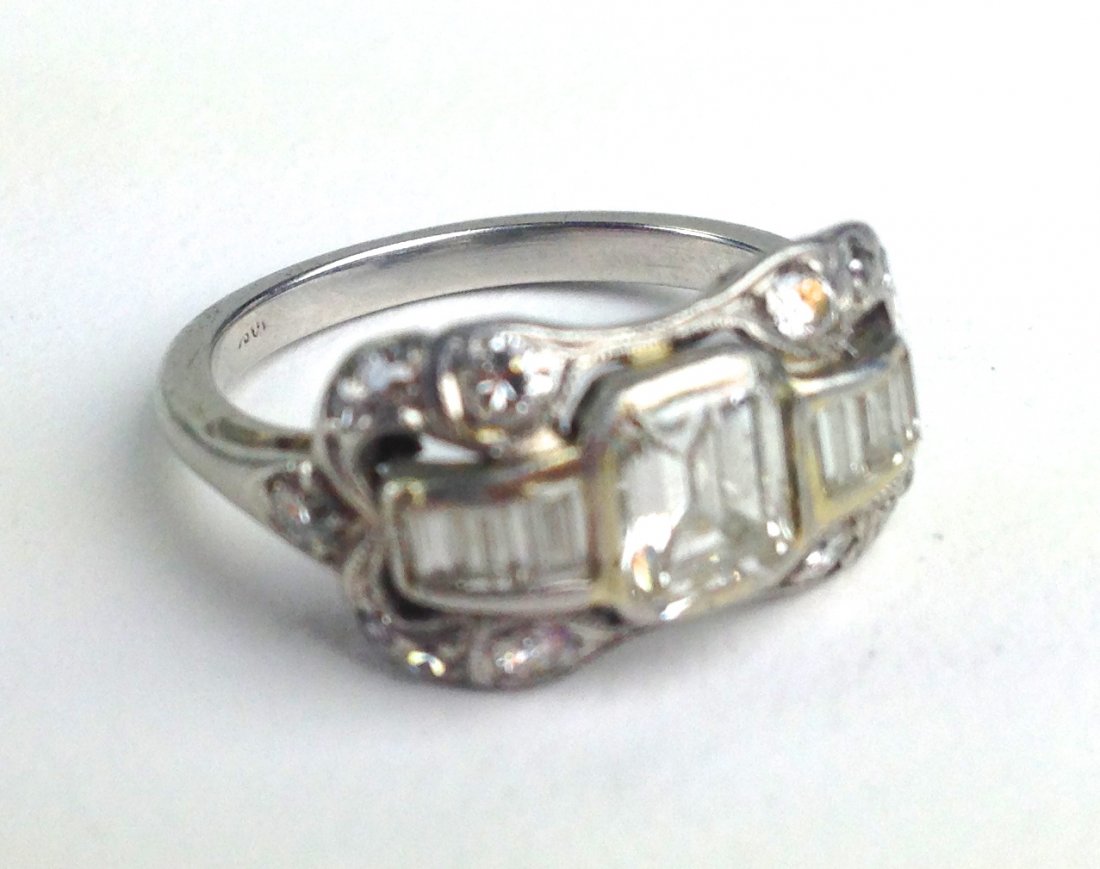 Ca 1910 platinum ladies diamond ring having stepped (1 of 2)