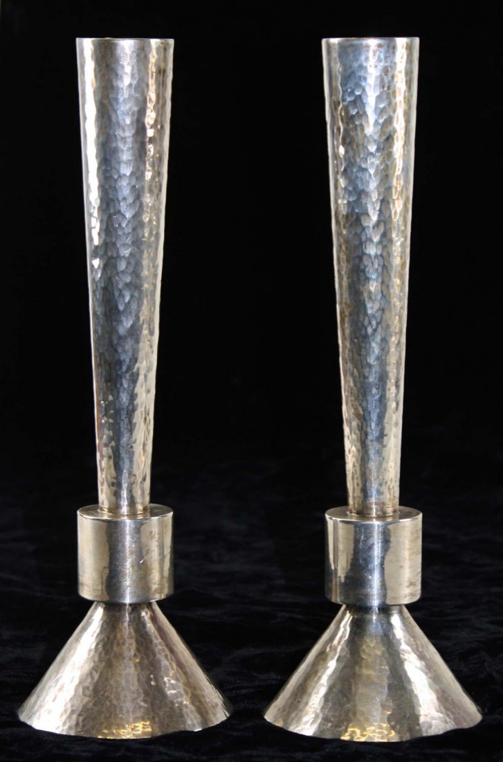 pair of Bier Silversmiths hammered sterling Shabbat (1 of 3)