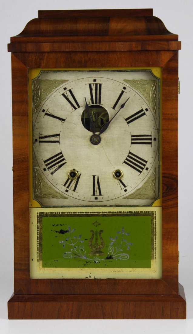 Mid 19th c Charles Kirke mahogany cased shelf clock, ht (1 of 4)