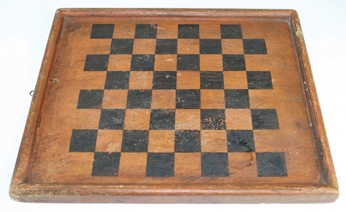 late 19th c wooden game board in crusty old paint, 17” (1 of 5)