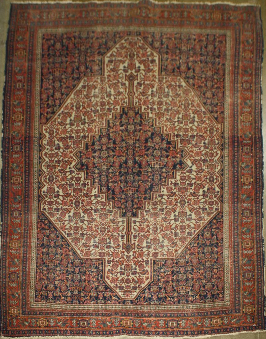 early 20th c Persian center medallion area rug, uneven (1 of 3)