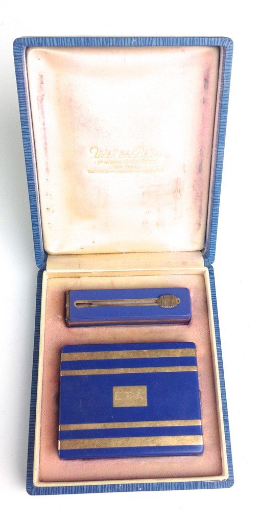 cased compact & lipstick, gold and enamel on sterling (1 of 4)