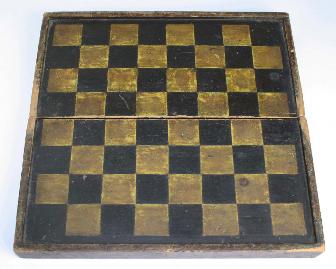 mid 19th c folding game board box with sponge paint (1 of 4)