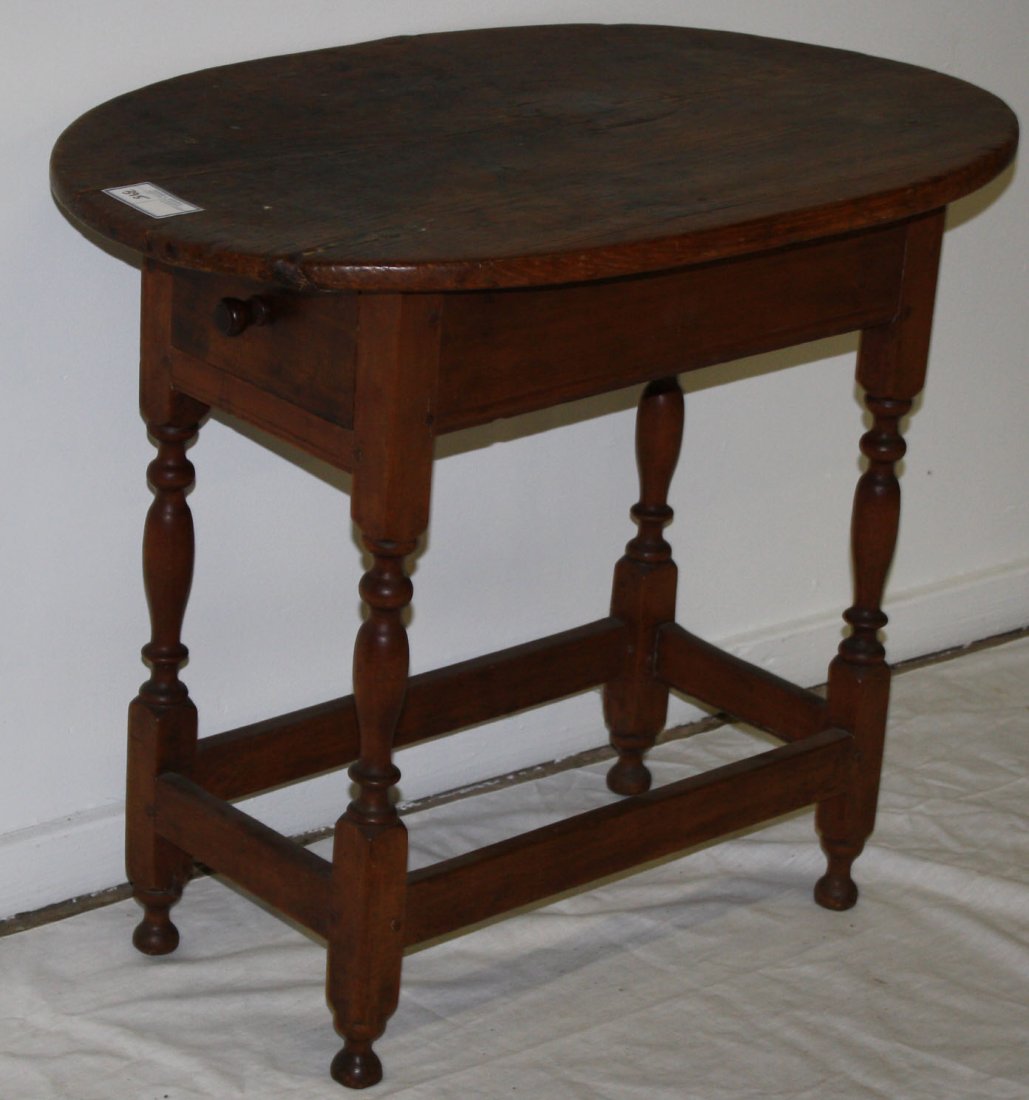 1 drawer oval top tavern table, pine and maple (1 of 1)