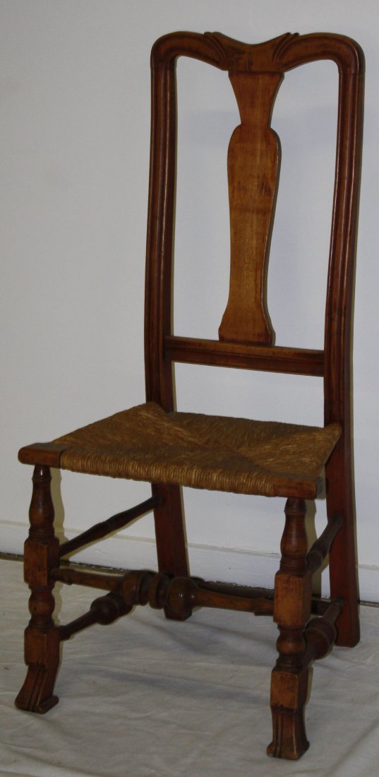 Queen Anne maple Spanish foot chairs with carved crest, (1 of 1)