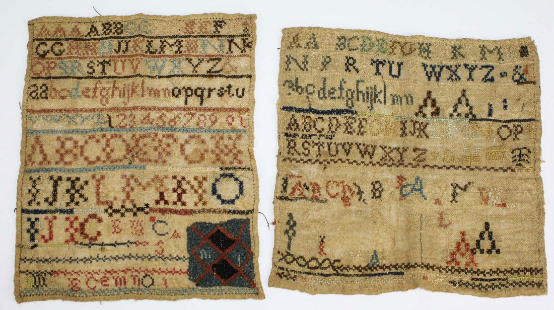 2 early 19th c schoolgirl samplers, one unfinished, (1 of 5)