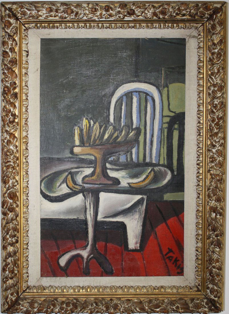 Vassilakis Takis (Greek 1925-) Interior with Bananas 19: Vassilakis Takis (Greek 1925-) Interior with Bananas 19 x 12" o/c