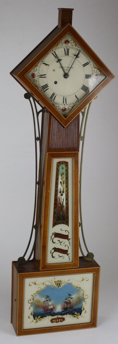 Daniel Monroe- Boston replica diamond box banjo clock,: Daniel Monroe- Boston replica diamond box banjo clock, ht 37”