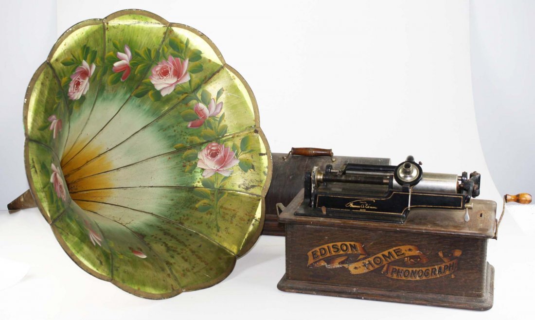 Edison Home Phonograph with banner decal and (1 of 7)