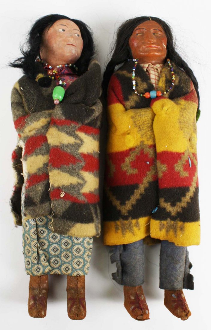 pr of Skookum Indian dolls, ht 12.75”, 12.5” (1 of 6)