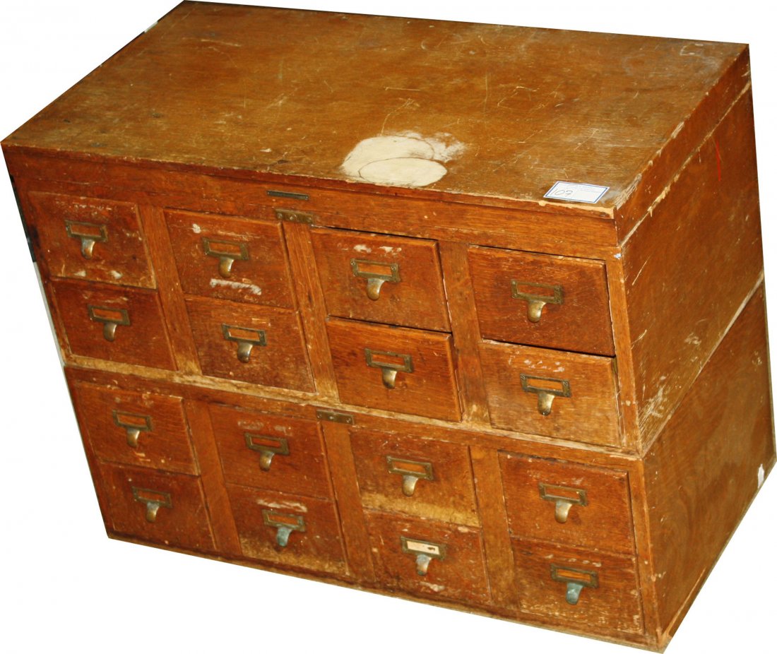 Oak Library Bureau Makers- 16 drawer file cabinet (1 of 1)