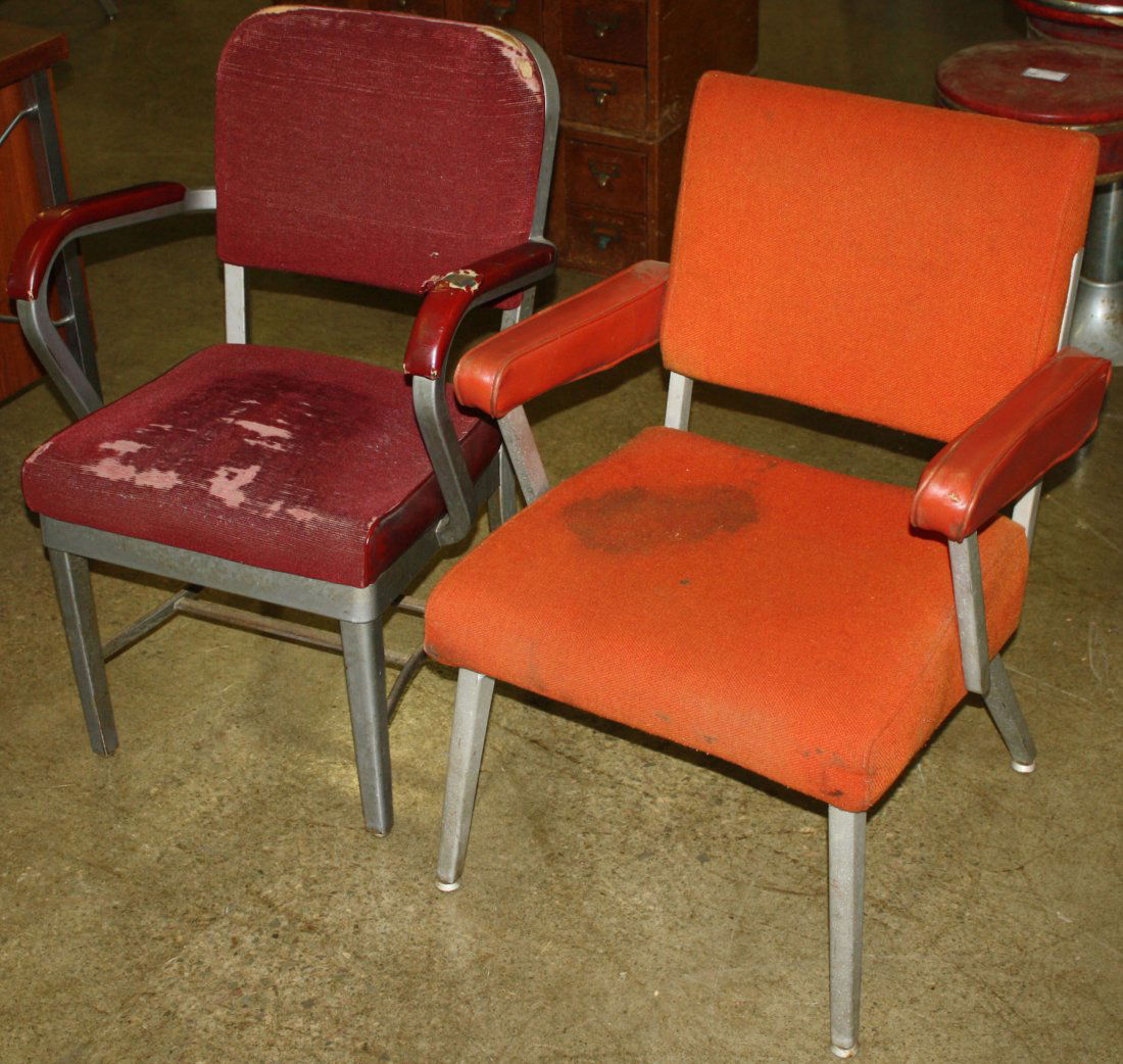 Two Mid century industrial chairs- Goodform MFG Co and: Two Mid century industrial chairs- Goodform MFG Co and All Steel Equipment Co as found.