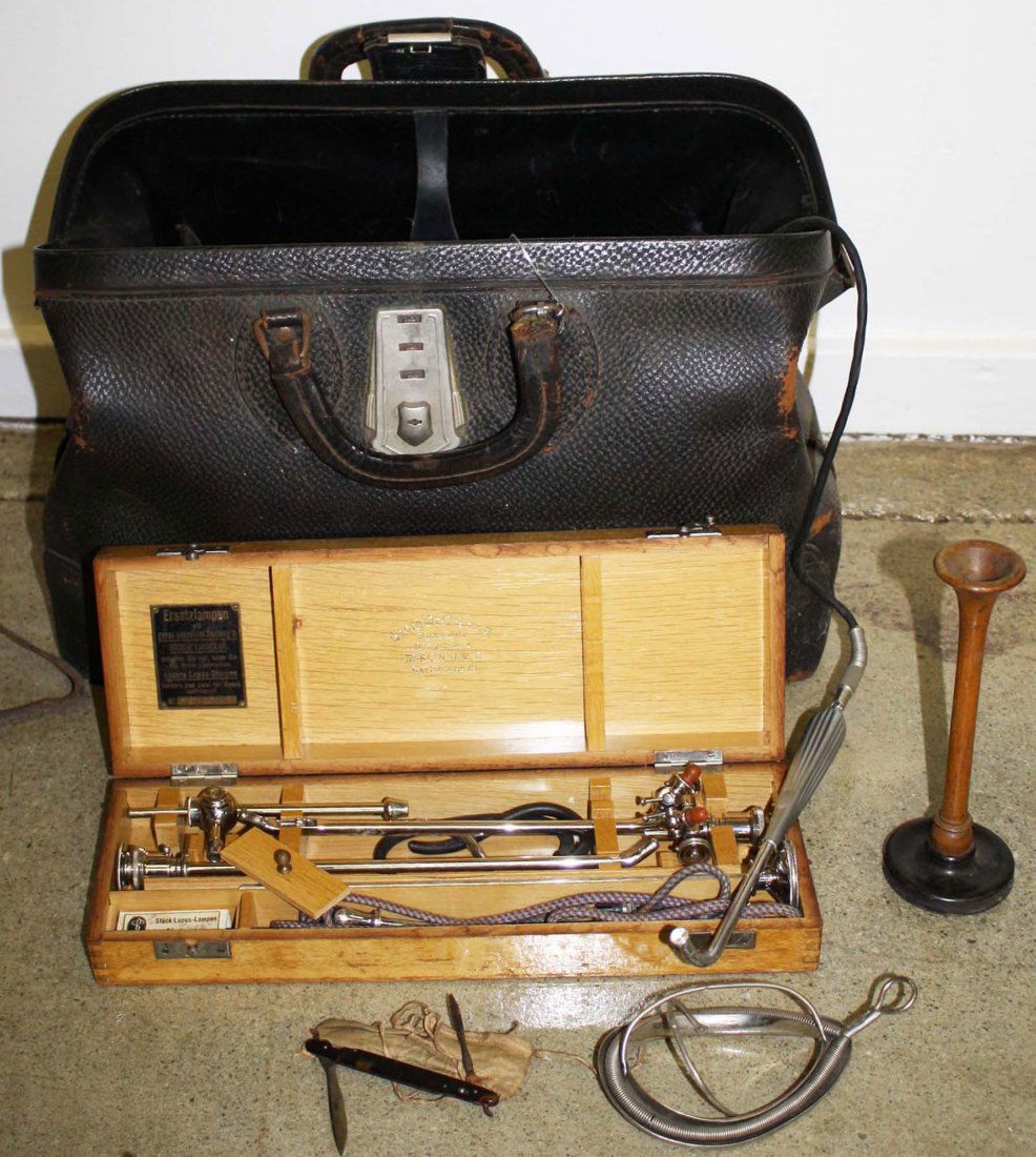 early 20th c Doctor's bag with medical equipment (1 of 3)