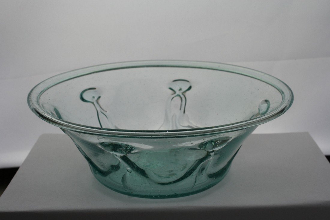 19th c free blown lily pad Type II decorated bowl w/ (1 of 6)