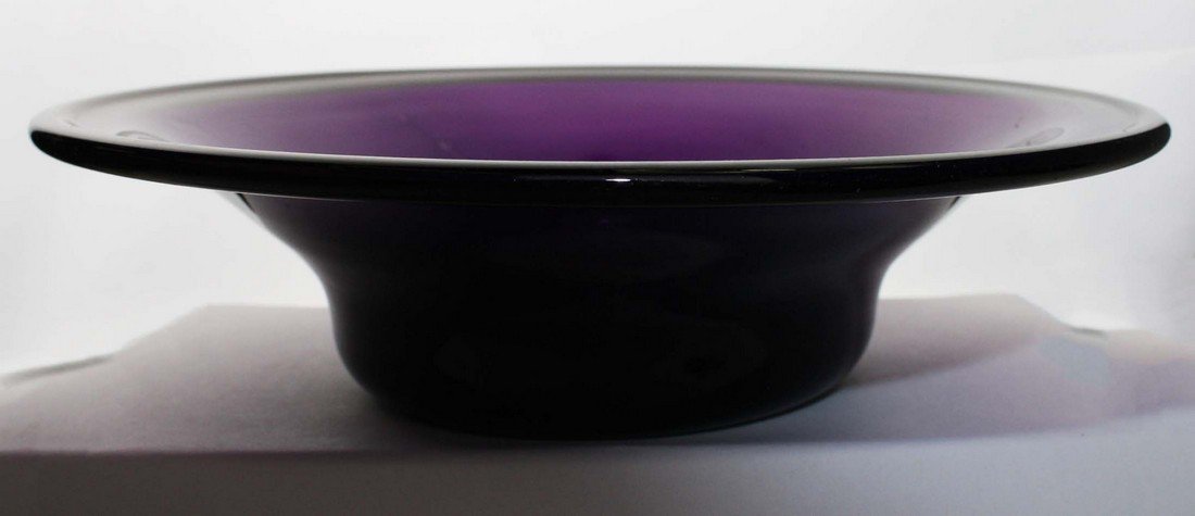 19th c free blown bowl w/ folded rim, amethyst glass, (1 of 5)