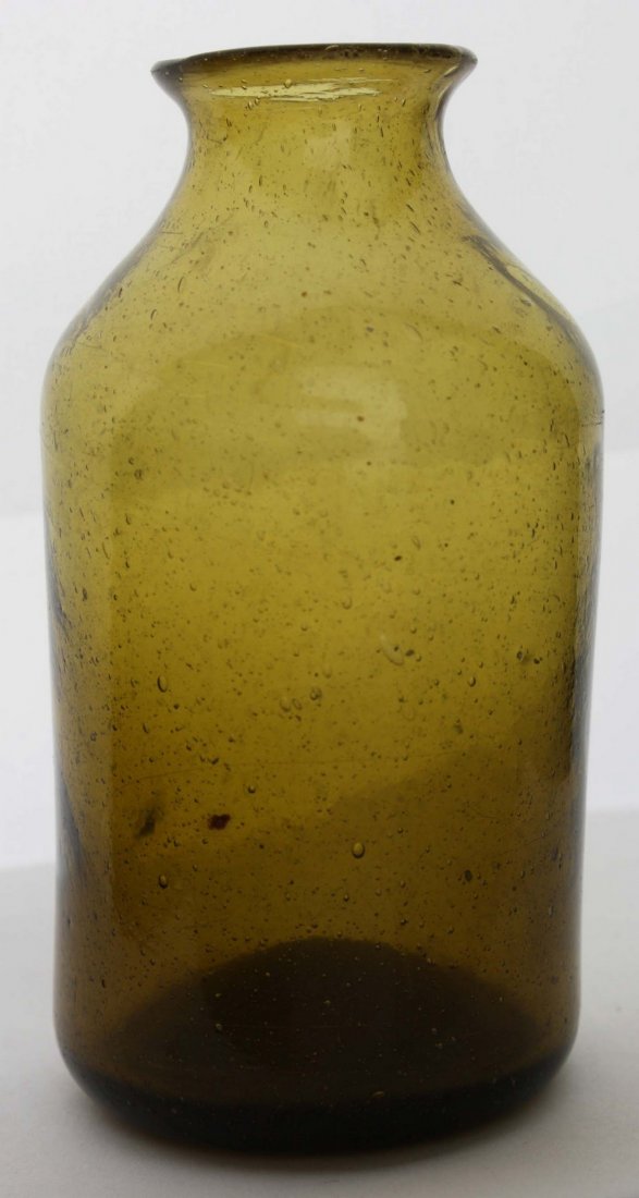 19th c free blown bottle w/ wide open mouth, light (1 of 7)