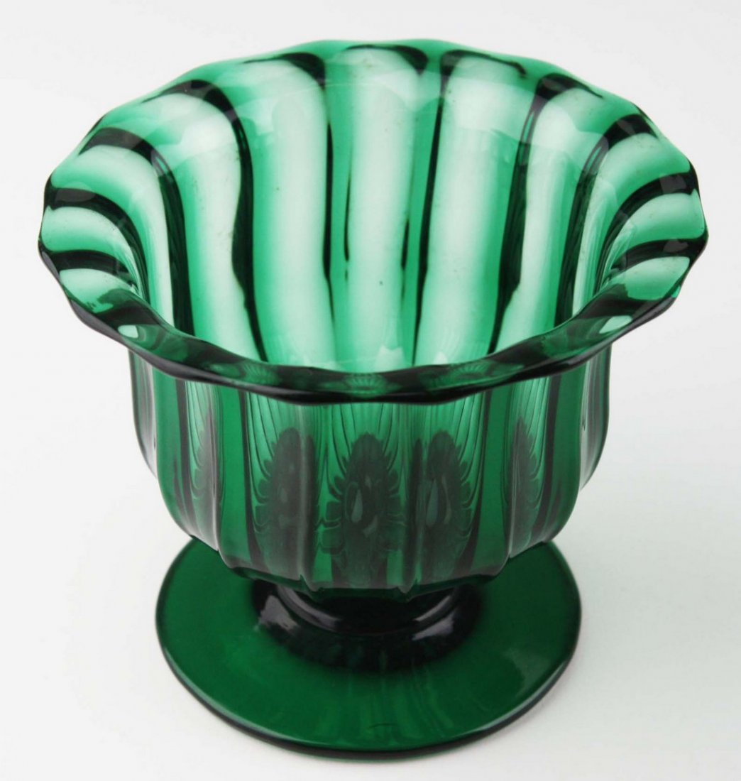 19th c pattern molded open sugar bowl, emerald green (1 of 5)