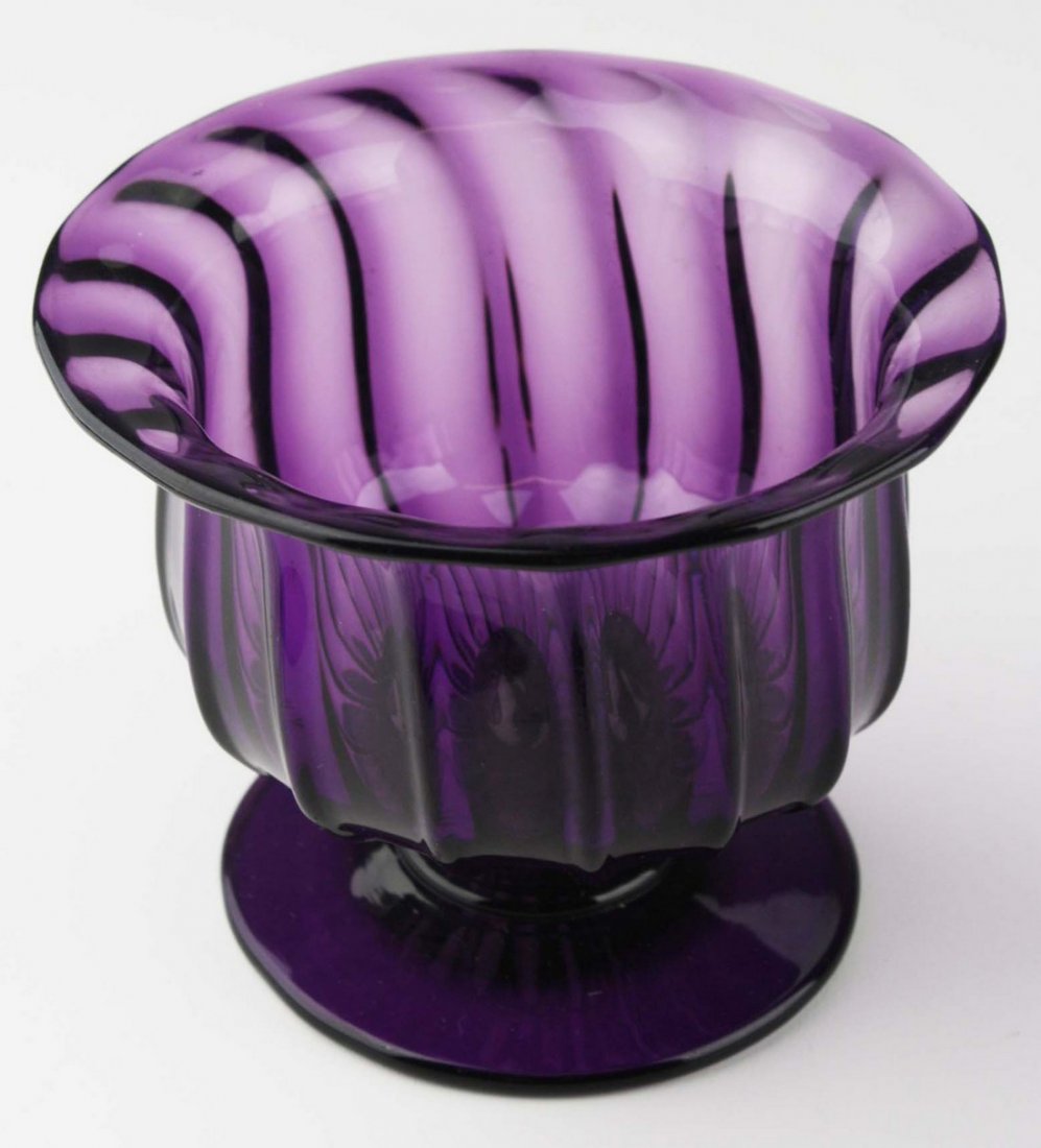 19th c pattern molded open sugar bowl, amethyst glass, (1 of 7)