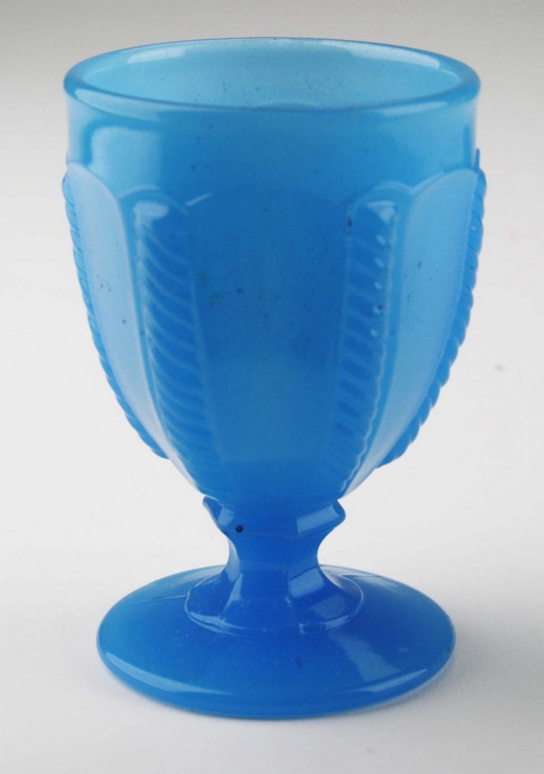 19th c pattern molded egg cup, bright light blue cable (1 of 4)
