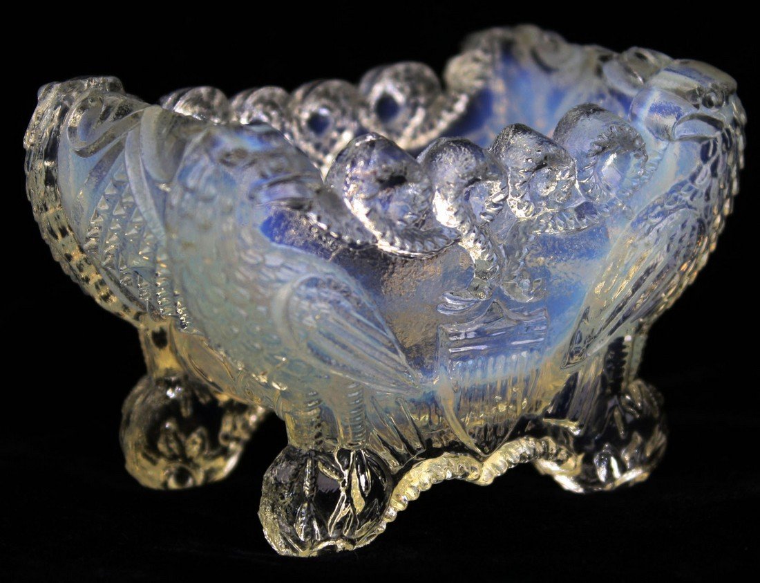 19th c pattern molded master salt, opalescent eagles & (1 of 6)