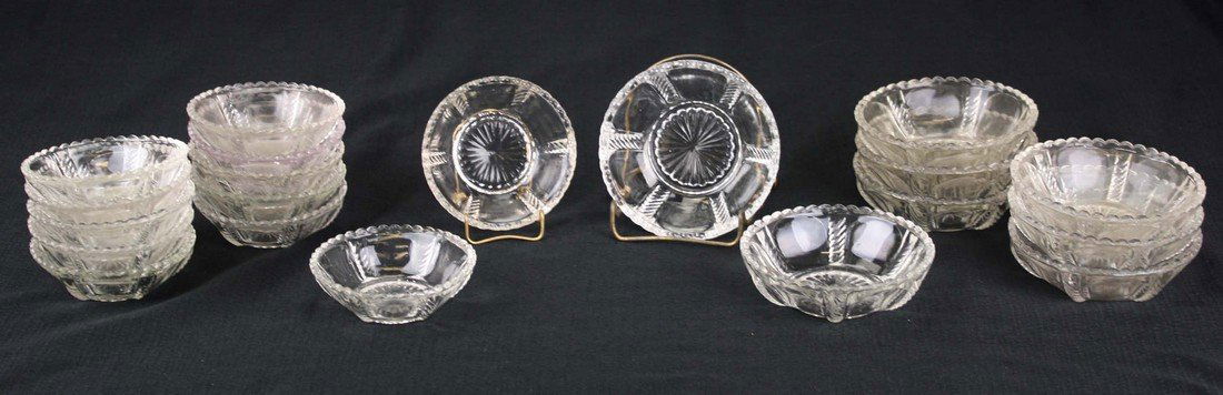 two sets of 8 & 12 pattern molded sauce dishes, clear (1 of 3)